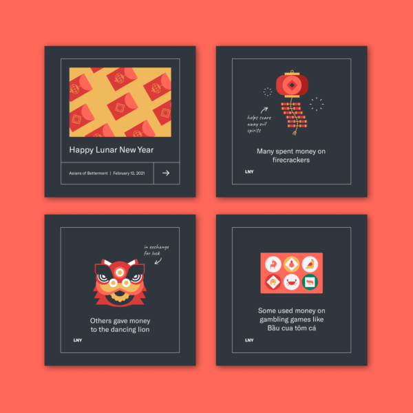 Four square images showcasing the Betterment Instagram post on Lunar New Year