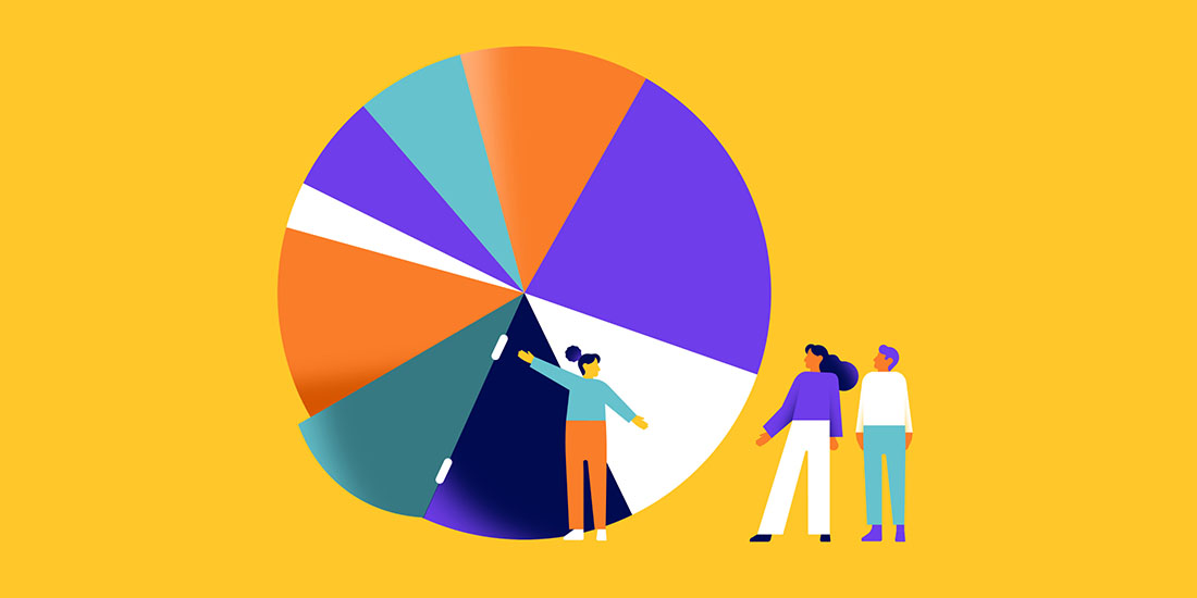 Humans building a pie chart