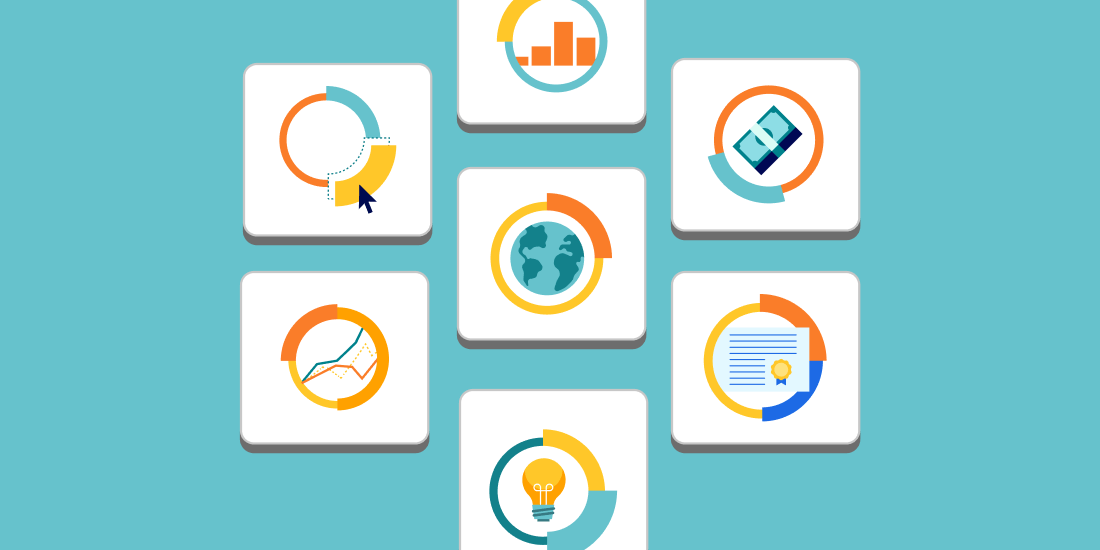 Various icons showing pie charts